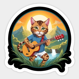 Cat Guitar Mountain Sticker